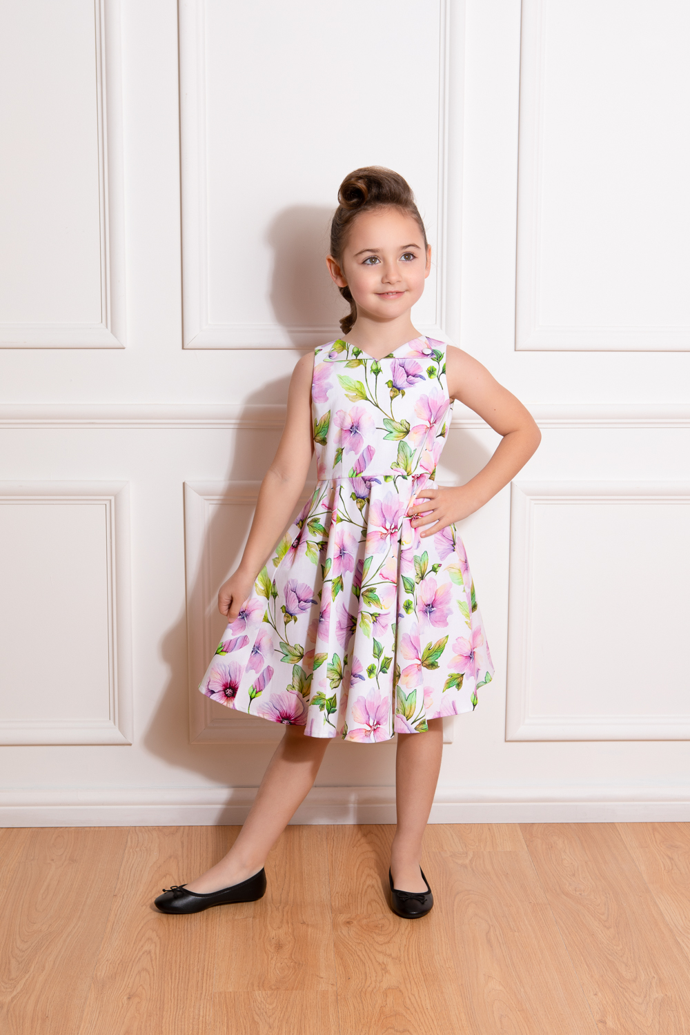 Girls Emerald Floral Swing Dress